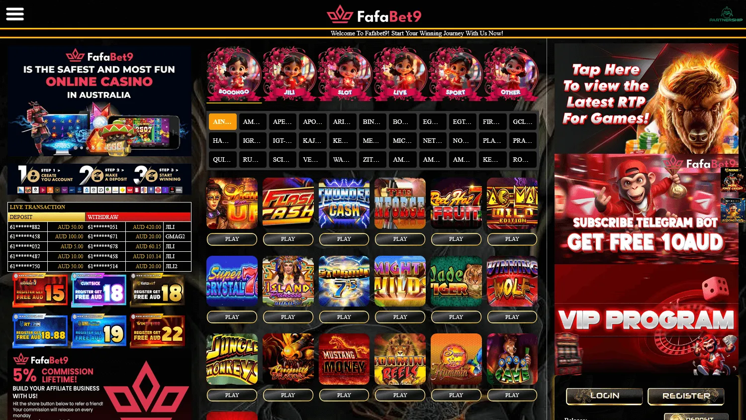 Fafabet9 Casino games area on desktop
