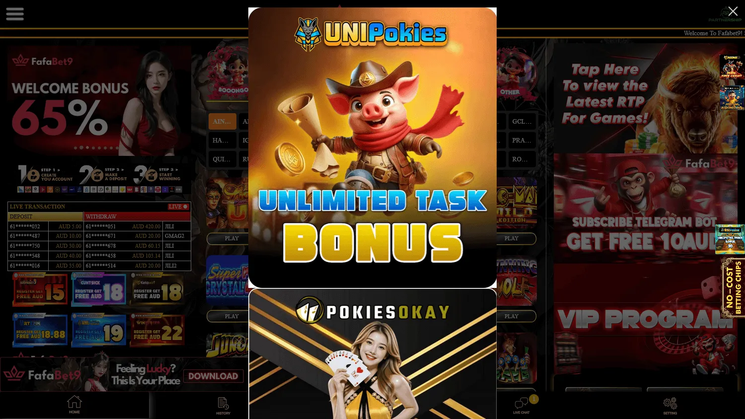 Fafabet9 Casino home page on desktop